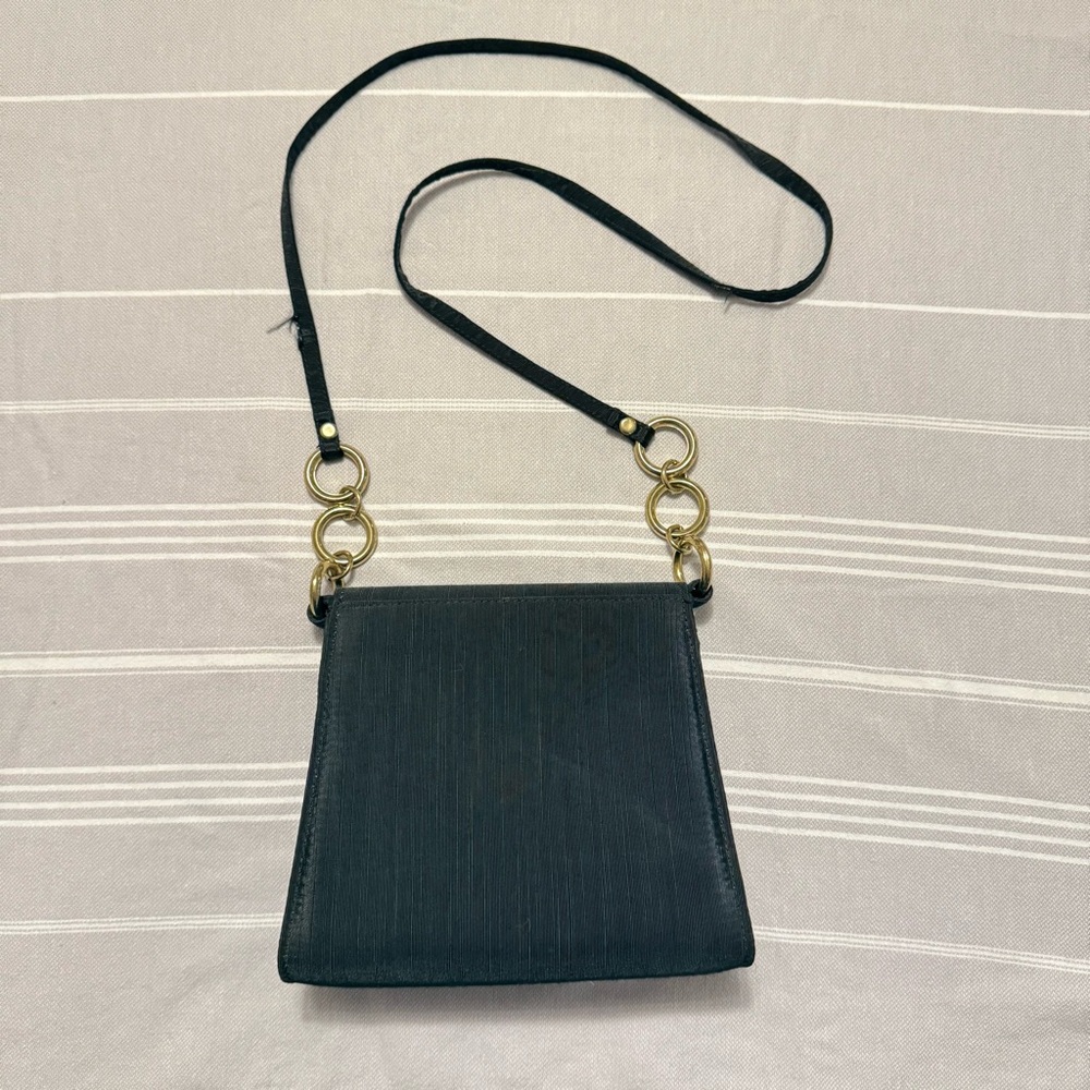 VTG Satin Black and Gold Chain Small Crossbody Box Bag - Picture 8 of 15